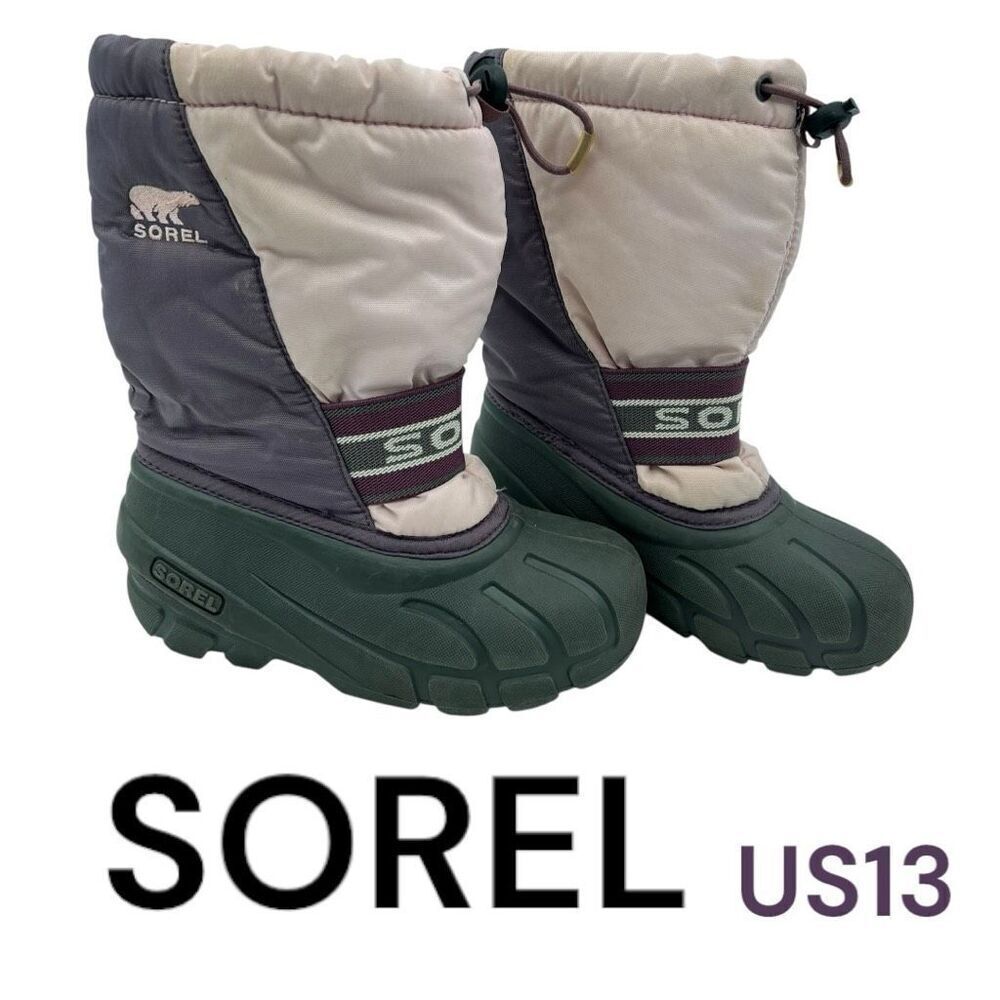 Sorel Girls Drawstring Colorblock Lined Winter Snow Boots Multicolor Size 13